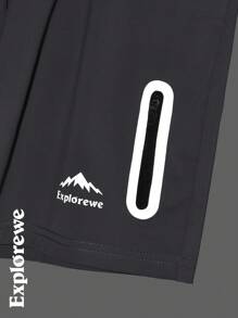 2pcs/Set Boys Light Grey Summer Casual Gym Outdoor Moisture-Wicking Quick Dry Color Block Crew Neck T-Shirt And Reflective Zip-Up Shorts Outfit Set - Grey - View 5