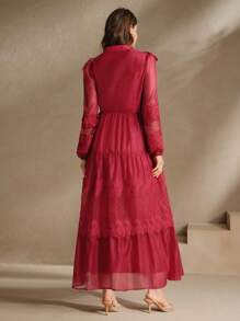 Anewsta Vestido elegante de longitud media con cuello bordado con flores para mujer, primavera/otoño