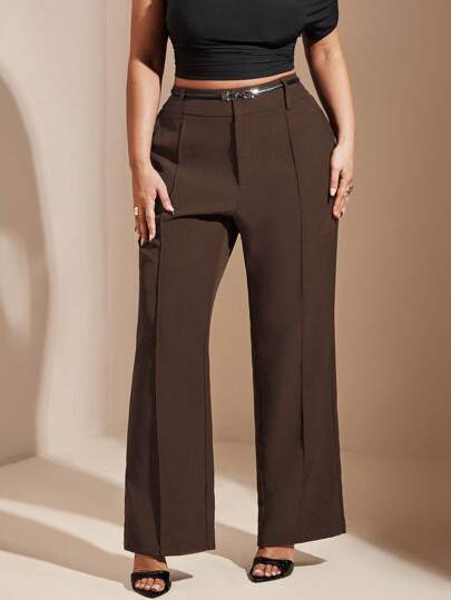 SHEIN BAE Plus Size Pants, Suitable For Valentine's Day, Summer, Birthday, Valentine's Day, Plus Size, Plus Size Sexy Pants, Curve Pants, Formal, Curve, Party, Business, Formal Occasions, Commuting, Workwear