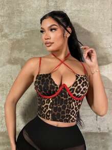 SHEIN SXY Leopard Print Spaghetti Strap Backless Crop Top,Tube Top,Cheetah Print,Y2k,Club Outfits Women Sexy,Going Out Outfits,Date Night Outfits Women,Gyaru,Streetwear Women