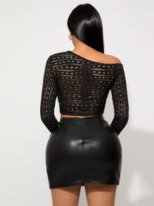 SHEIN SXY Czarny jednolity kolor seksowny asymetryczny jednoramienny wycięty dopasowany top, uniwersalny strój na dzień, wieczorne wyjście, randki, spotkania, imprezy, klubowanie, festiwal muzyczny - Czarne - Zobacz 6