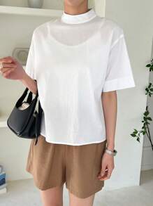 DAZY Blusa Sólida De Cuello Alto Simulado Y Hombro Caído - Blanco - Ver 9