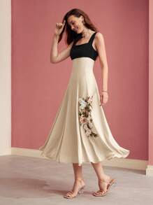 MOTF PREMIUM 方领拼色贴花长裙，情人节装 - 杏色 - 查看 3