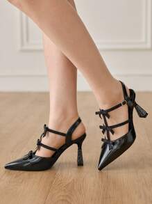 CUCCOO HITCHD Pointed Toe Stilettos Rhinestone Bow Detail Women High Heels Spring Break Easter Prom Heels - Black - View 10