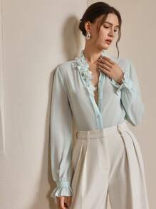 Anewsta Áo cánh tay bèo nhún nhẹ nhàng, đính hạt thủ công thanh lịch dành cho nữ, đi chơi lễ hội, đi nghỉ mát - Màu xanh Bạc hà - Xem 6