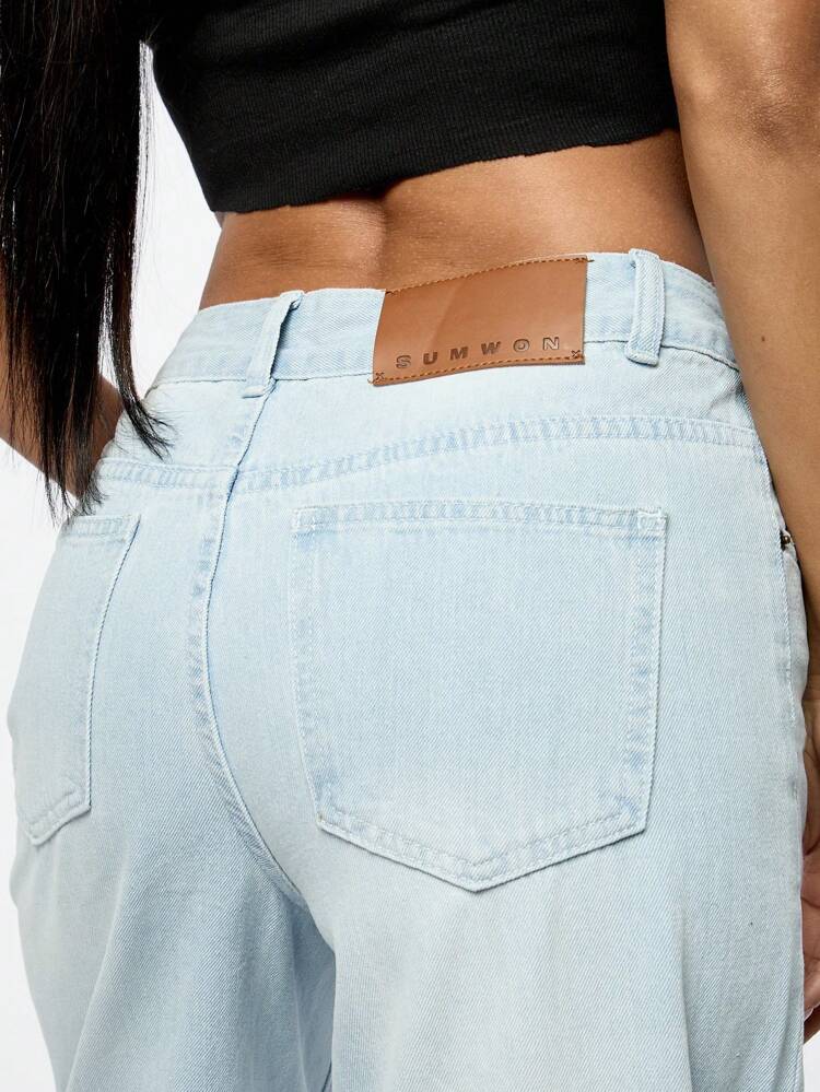 SUMWON WOMEN Flared Wide Leg Ripped Denim Jeans