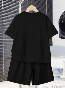 SHEIN Leap Crew Tween Boy Casual Minimalist Round Neck Short Sleeve & Shorts 2 Pieces Set, Suitable For Summer - White - View 2