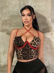 SHEIN SXY Leopard Print Spaghetti Strap Backless Crop Top,Tube Top,Cheetah Print,Y2k,Club Outfits Women Sexy,Going Out Outfits,Date Night Outfits Women,Gyaru,Streetwear Women