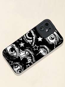 ROMWE Goth 暗星泪滴眼 Y2K 艺术高端彩绘黑色硅胶手机壳，兼容 iPhone 12 13 14 系列 - 彩色 - 查看 2