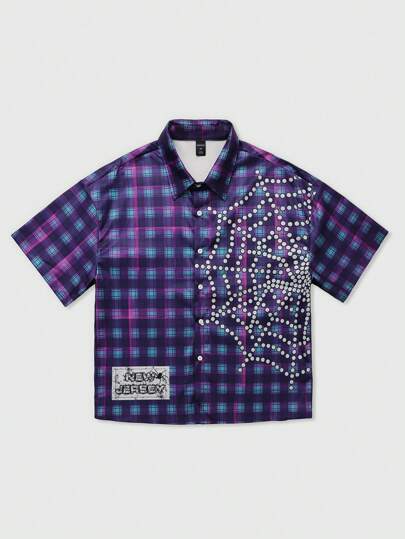 Men's Grunge Punk Loose Drop Shoulder Plaid Short Sleeve Shirt