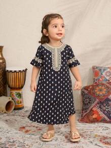 SHEIN Baby Girl Summer New Polka Dot Stylish Red Casual Dress - Black - View 1