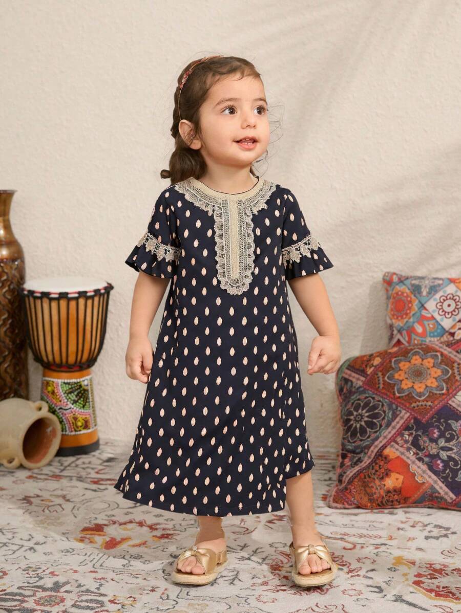 SHEIN Baby Girl Summer New Polka Dot Stylish Red Casual Dress - Black - View 1