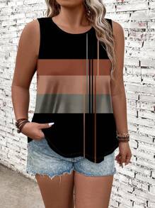 SHEIN LUNE Plus Size Women Geometric Print Camisole Tank Top, Suitable For Summer - Multicolor - View 4