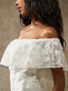 MISSGUIDED Off Shoulder Ruffle Mini Dress Lace Overlay Summer Wedding Guest Special Occasion Party A-Line Dress