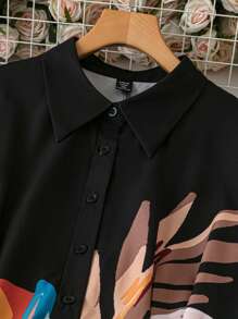 SHEIN LUNE Abito corto con maniche corte, colletto camicia, vita segnata, con stampa floreale, adatto per donna taglia comoda, per occasioni eleganti e pendolarismo