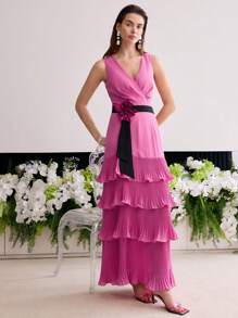 MOTF Soiréza VESTIDO DE CAPAS CON ESTAMPADO FLORAL ESTÉREO - Rosa Fucsia - Ver 7