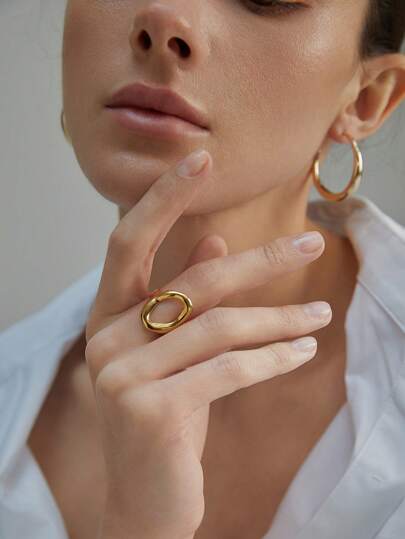 1 pieza/2 piezas Anillo abierto con pliegues en forma de círculo para mujeres, chapado en oro de 18 quilates de acero inoxidable, anillo ajustable, exquisito anillo minimalista de compromiso, joyería de mujer adecuada para otoño e invierno, uso diario, citas, fiestas, regalos de Acción de Gracias, Navidad, regalos de invierno