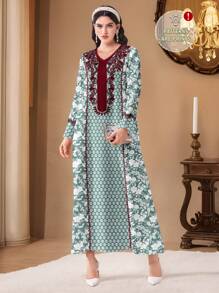 Al Najma 阿拉伯休闲简约阿拉伯风格印花 Jalabiya 连衣裙、简约全长连衣裙、卡夫坦 - 白色 - 查看 2