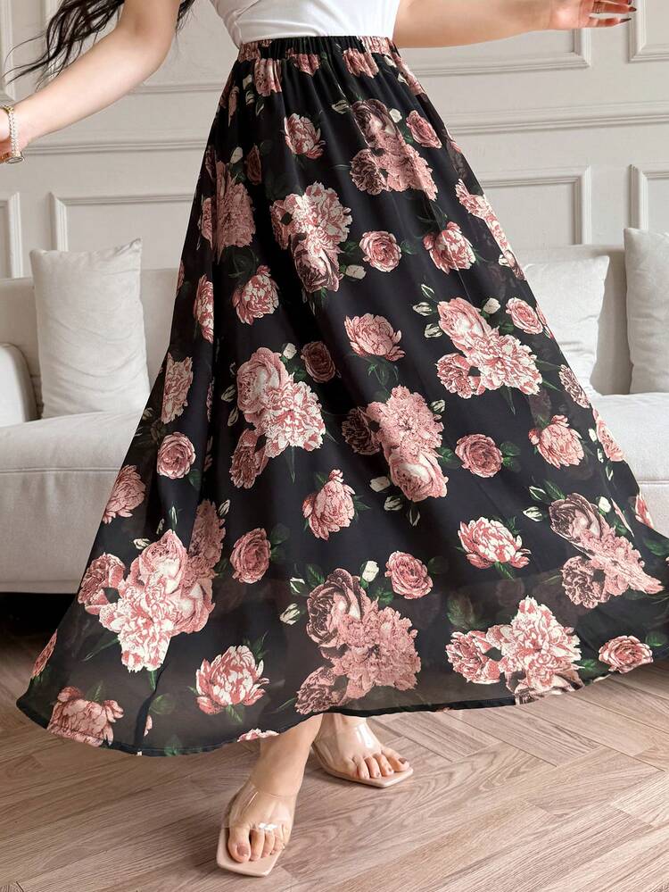 Women's Floral A-Line Skirt, Minimalist And Fashionable, Suitable For Summer