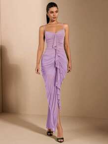 SHEIN BAE Abito bustier aderente con volant eleganti