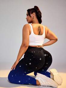 Plus Size Metallic Shiny Leggings, Party Style