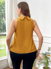 Firerie 大码女式优雅领口系带无袖衬衫，适合工作、约会、度假、INS 风格、春夏 - 黃色 - 查看 8