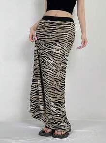 INAWLY 女士夏季时尚斑马图案印花低腰半身裙