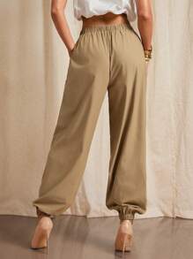 Vixey 松紧腰带休闲宽松慢跑裤，商务休闲女装，女士办公服装，女士工作服，工作裤 - 棕色 - 查看 3