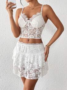 Chiquease Women's Elegant Solid Color Lace Cake Skirt - White - View 6