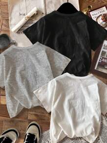 SHEIN 年轻男孩休闲简约字母图案圆领短袖T恤，适合夏季 - 彩色 - 查看 2