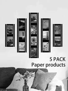 SHEIN 5 stuks zwarte 4"X6" / 5"X7" retro filmstijl decoratieve fotolijsten, lichtgewicht fotografische achtergrond