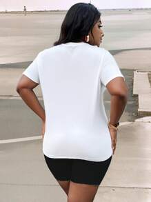 Slaydiva 2 pièces/Set T-shirt col rond à imprimé cœur grande taille