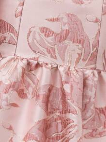 女孩年轻女孩正式泡泡袖圆领提花拉链公主裙，优雅迷人，适合生日派对 - 粉色 - 查看 5