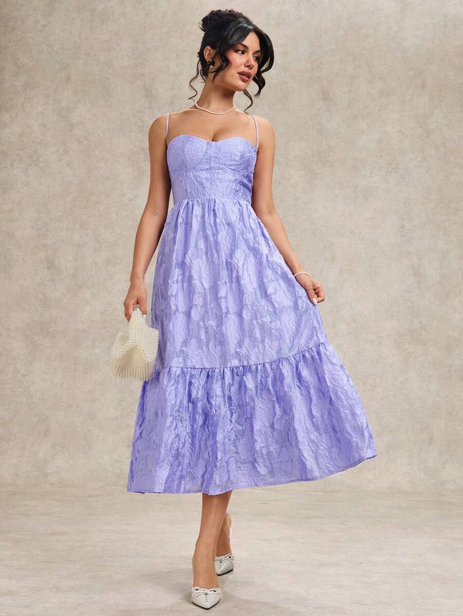 SHEIN BAE 女士紫色提花无袖甜美 V 领节日连衣裙 - 紫色 - 查看 1