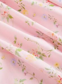 SHEIN MOD Vestido largo de verano para mujer con estampado floral romántico, con tirantes y cintura anudada. Vestido de estilo Bridgerton, vestido floral - Rosa Pálido - Ver 4