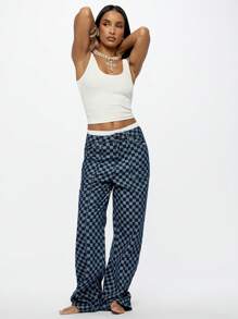 SUMWON WOMEN Street Check Wide Leg Carpenter Denim Jeans - Blue - View 4