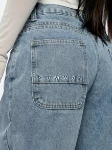 SUMWON WOMEN 水洗直筒及膝牛仔裤 - 淺藍色 - 查看 7