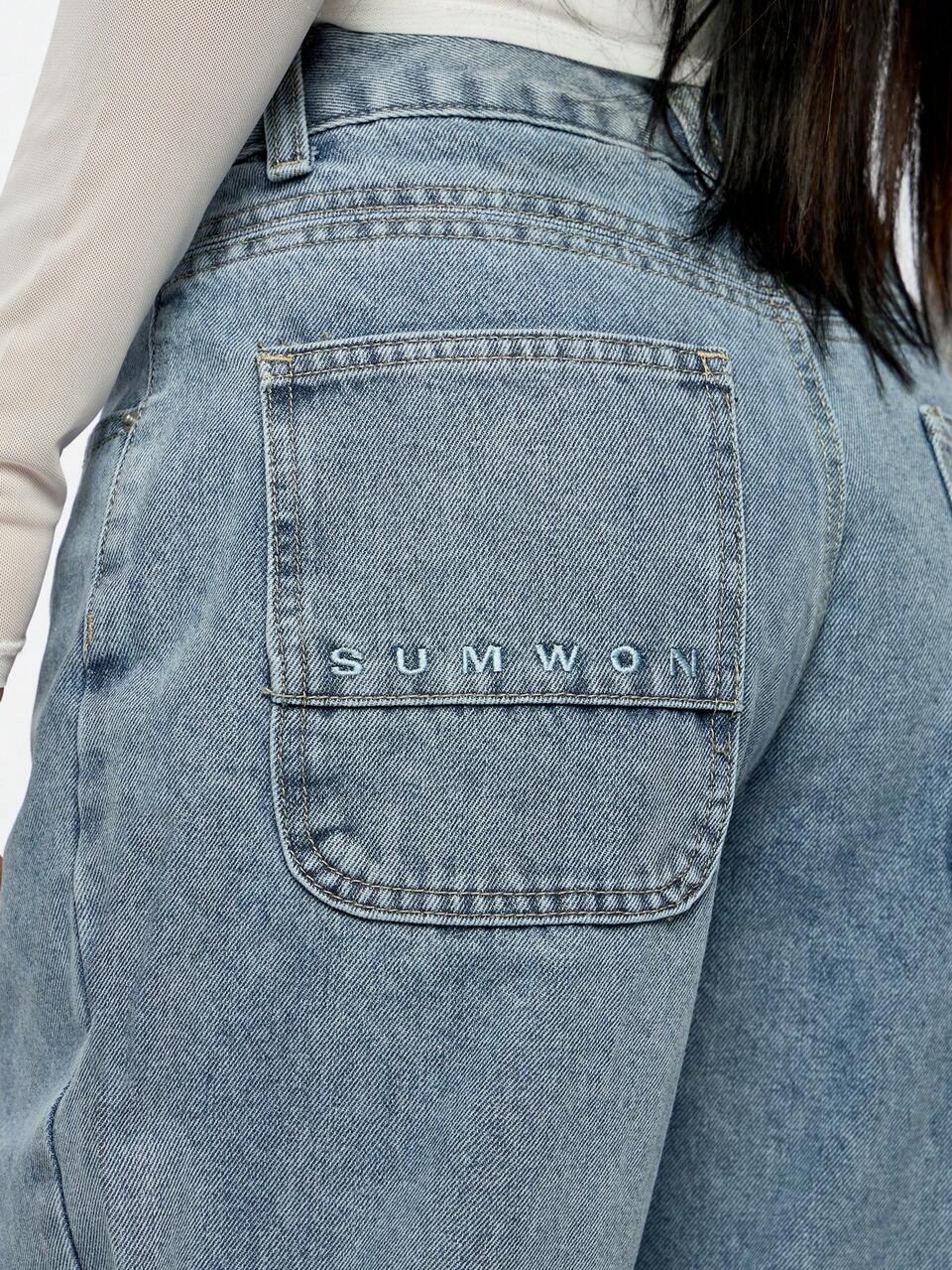 SUMWON WOMEN Washed Straight Fit Knee Cut Jean