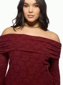 MISSGUIDED PLUS Abito mini con spalle scoperte e pizzo, taglia comoda, per feste, club, notti, maniche lunghe, scollo Bardot, occasioni speciali, aderente, adatto per l'inverno e l'autunno - Bordò - Visualizzare 5