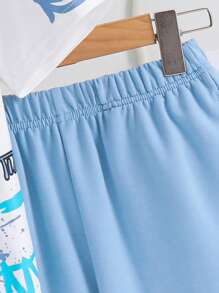 SHEIN Tween Boy 2pcs Sports Set, Slogan Graphic T-Shirt & Shorts, Purple - Baby Blue - View 6