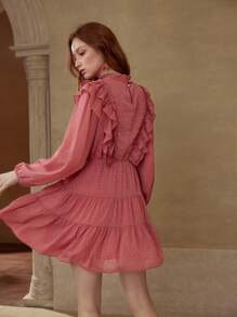 MOTF PREMIUM Vestido con volantes y estampado de lunares suizos - Rojo - Ver 3