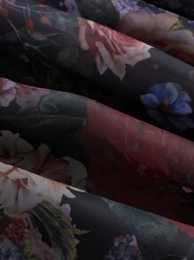 SHEIN MOD 大码复古黑色花卉印花中长连衣裙，黑色返校连衣裙，女士优雅连衣裙，返校连衣裙，连衣裙