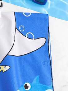 Kids Shark Pattern Hooded Bathrobe & Swimsuit Set - Multicolor - View 7
