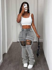 SHEIN Slayr Fashionable Sexy Fashionable Women Skinny Jeans With Folded Ankles