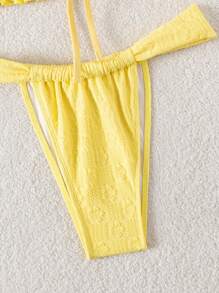 Swim Vcay Set de 2 piezas de ropa de playa de verano para mujer, Top corto con tirantes de jacquard amarillo y bikini de tanga