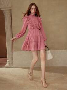 MOTF PREMIUM Vestido con volantes y estampado de lunares suizos - Rojo - Ver 5