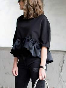 INAWLY Áo cánh ngắn tay màu trơn đơn giản cho nữ, thích hợp cho mùa hè - màu đen - Xem 5