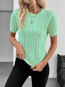 EMERY ROSE European & American New Blogger-Style Twisted Rope 3D Design Casual Round Neck Knit Sweater, Autumn/Winter - Mint Green - View 7