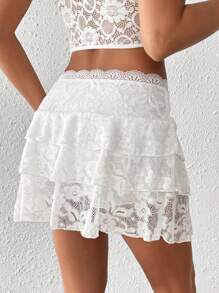 Chiquease Women's Elegant Solid Color Lace Cake Skirt - White - View 2