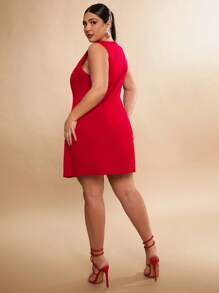 SHEIN BAE Solid Color Round Neck Sleeveless Flared Hem Minimalist Elegant Short Dress,Birthday Dresses For Women - Red - View 2